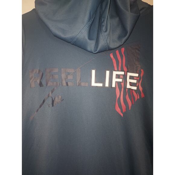 Reel Life Men's Fishing Hoodie Large Sun Protection Long Seeve Lightweight Blue - Picture 4 of 6